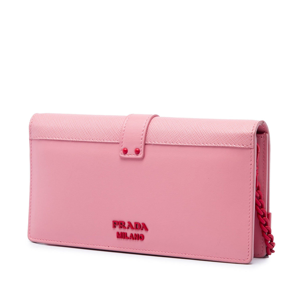 Prada Saffiano Trimmed City Calf Cahier Heart and Flower Wallet on Chain — Pink
