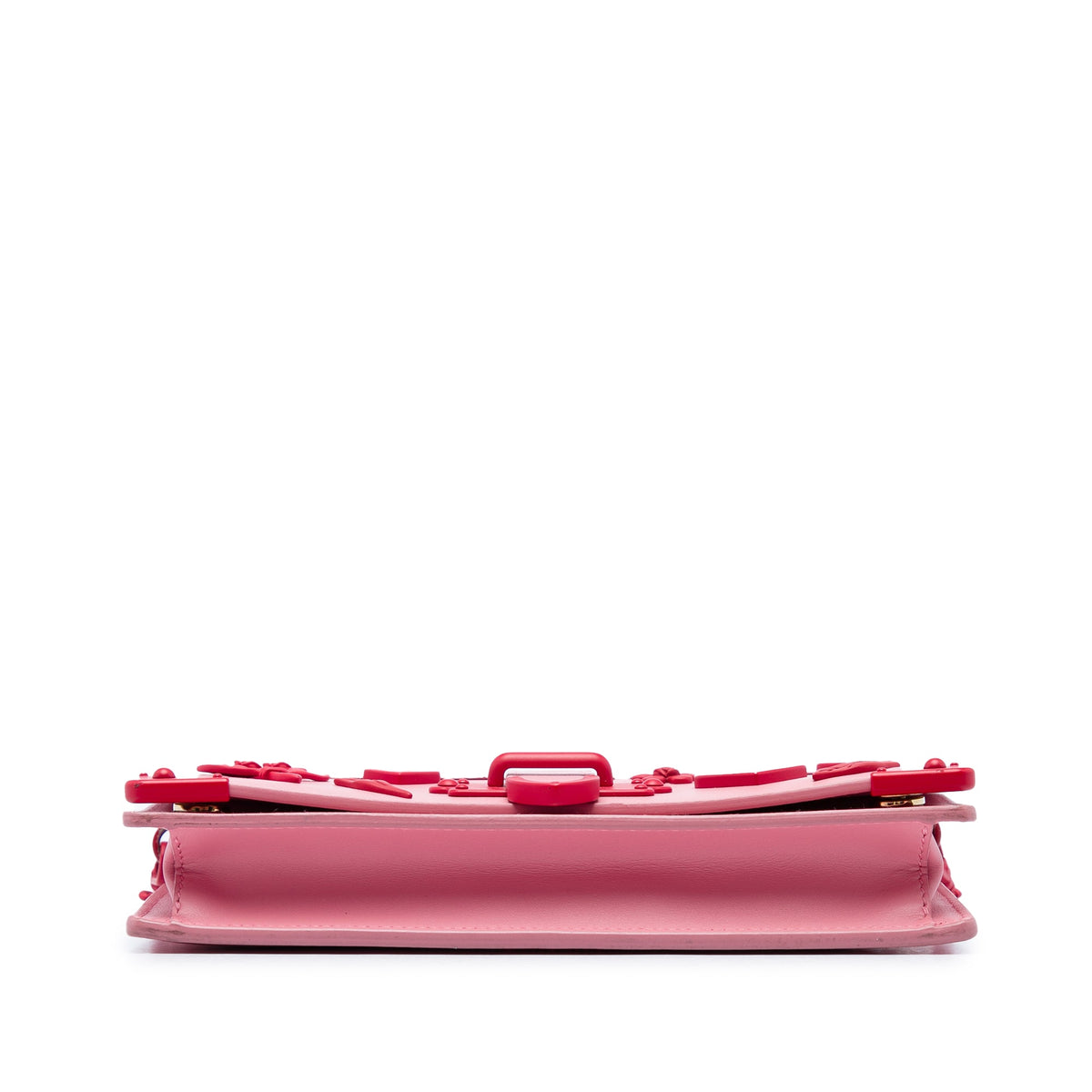 Prada Saffiano Trimmed City Calf Cahier Heart and Flower Wallet on Chain — Pink