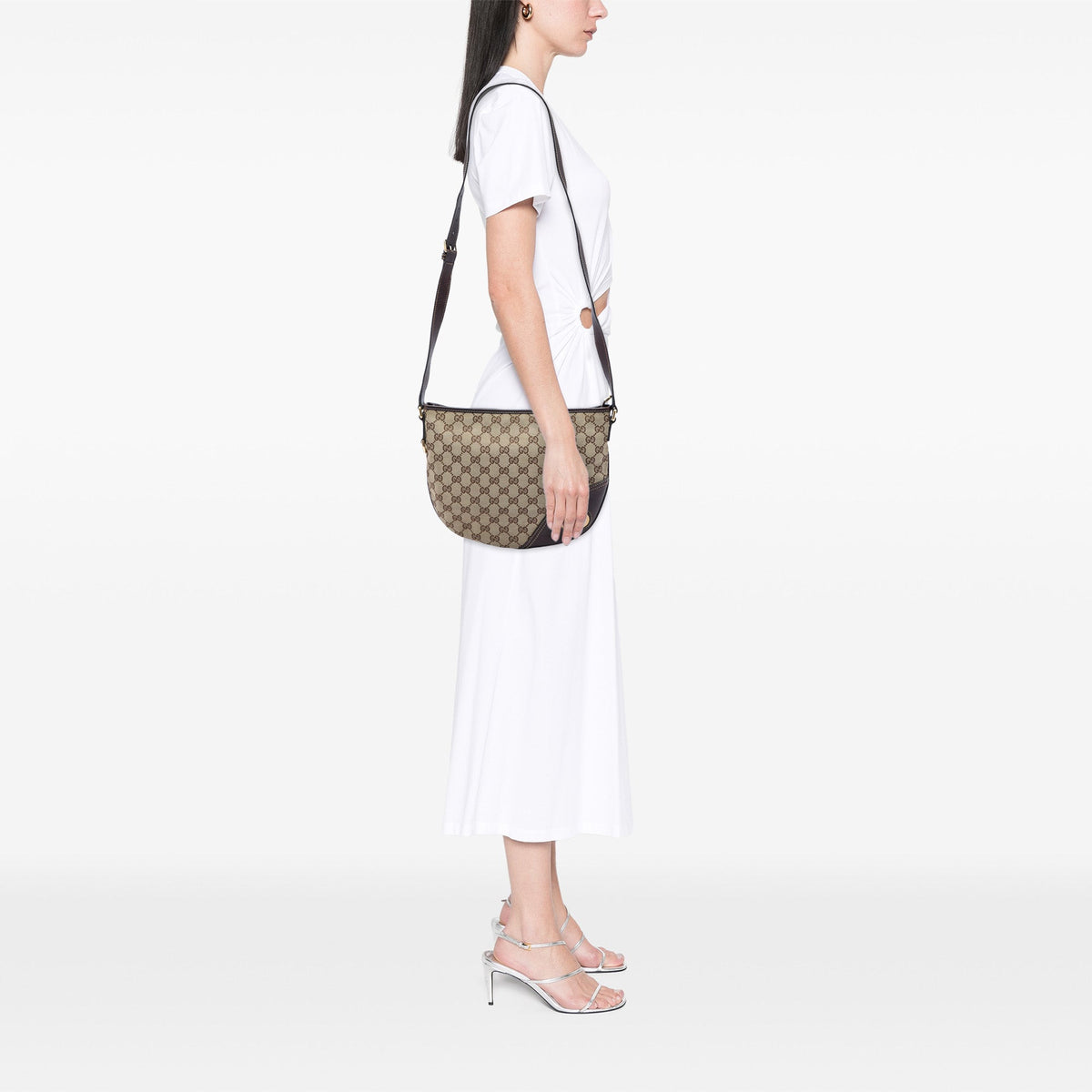 Gucci Medium GG Canvas New Britt Half Moon Crossbody — Beige