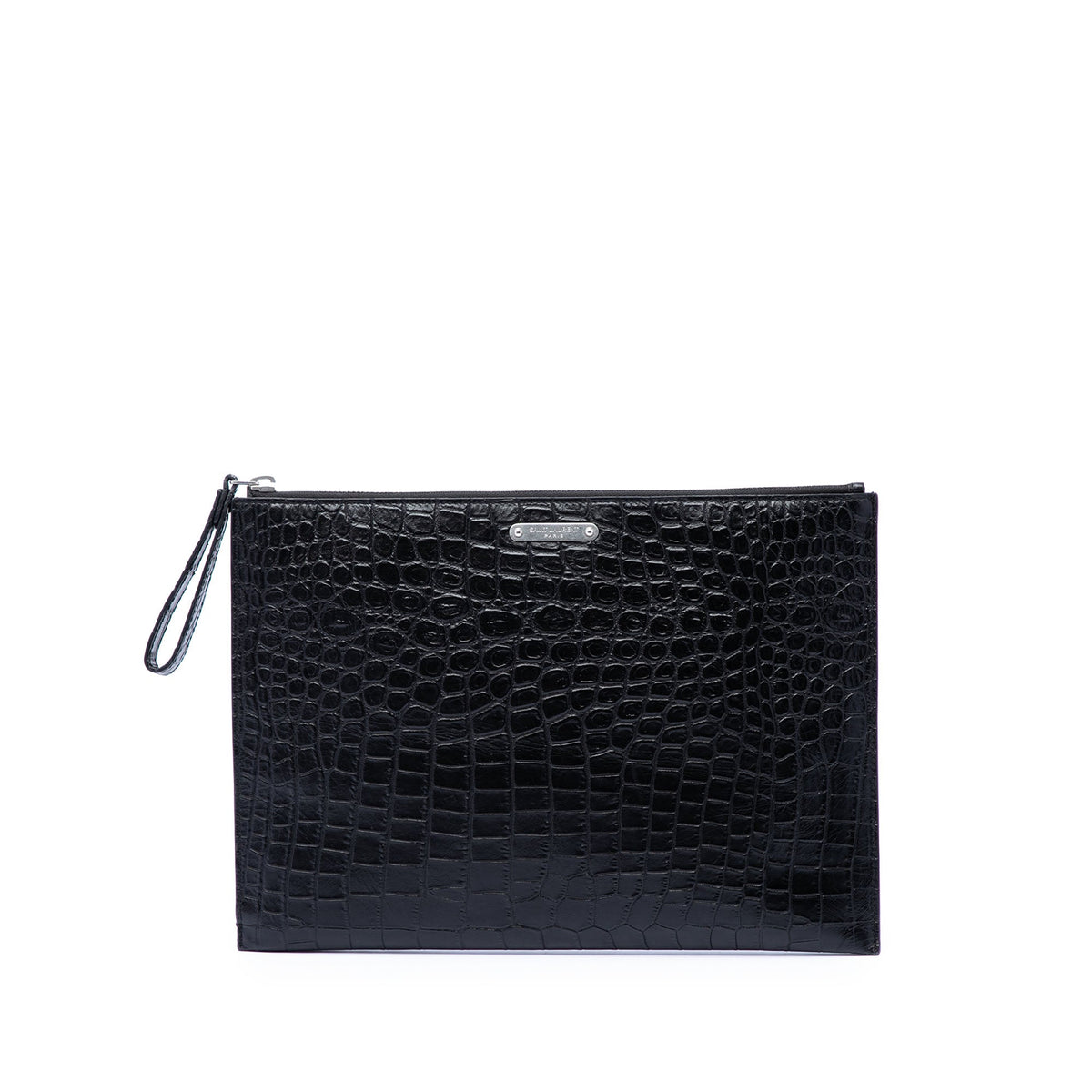 Saint Laurent Croc Embossed Leather Clutch