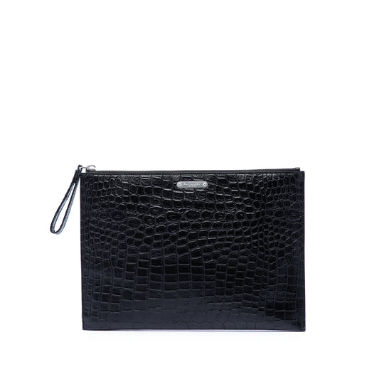Saint Laurent Croc Embossed Leather Clutch