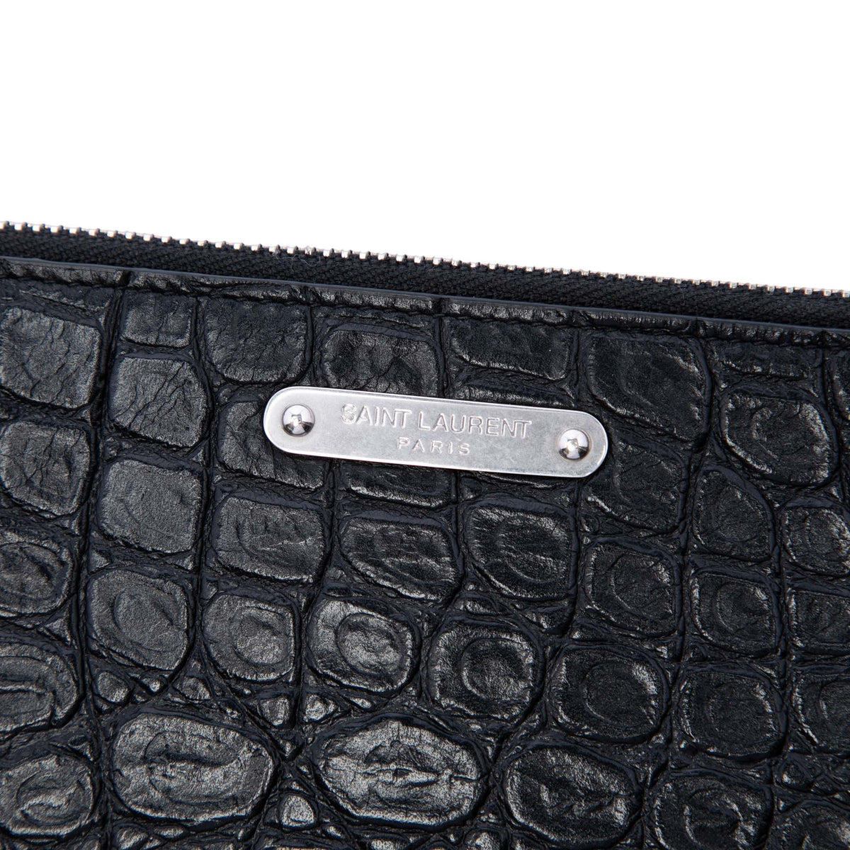 Saint Laurent Croc Embossed Leather Clutch