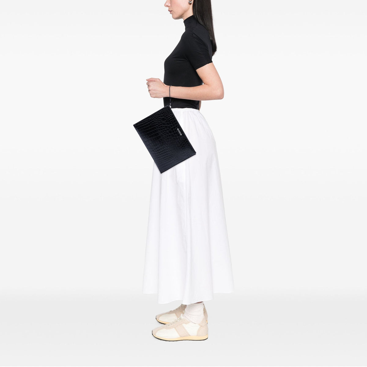 Saint Laurent Croc Embossed Leather Clutch