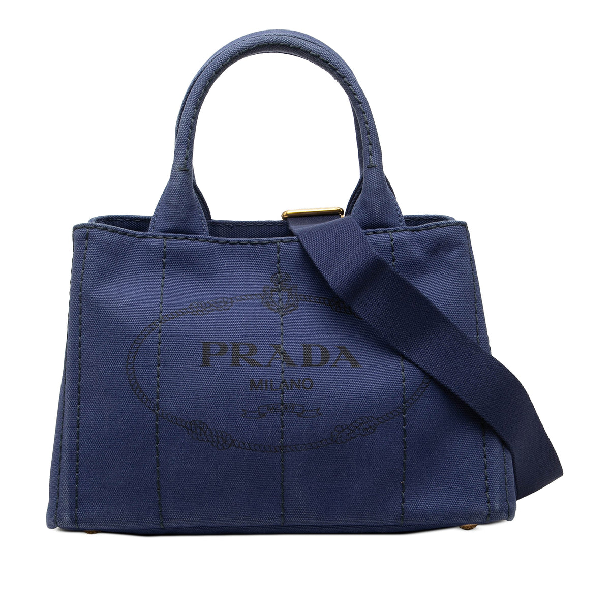 Prada Small Canvas Canapa Logo Tote — Blue