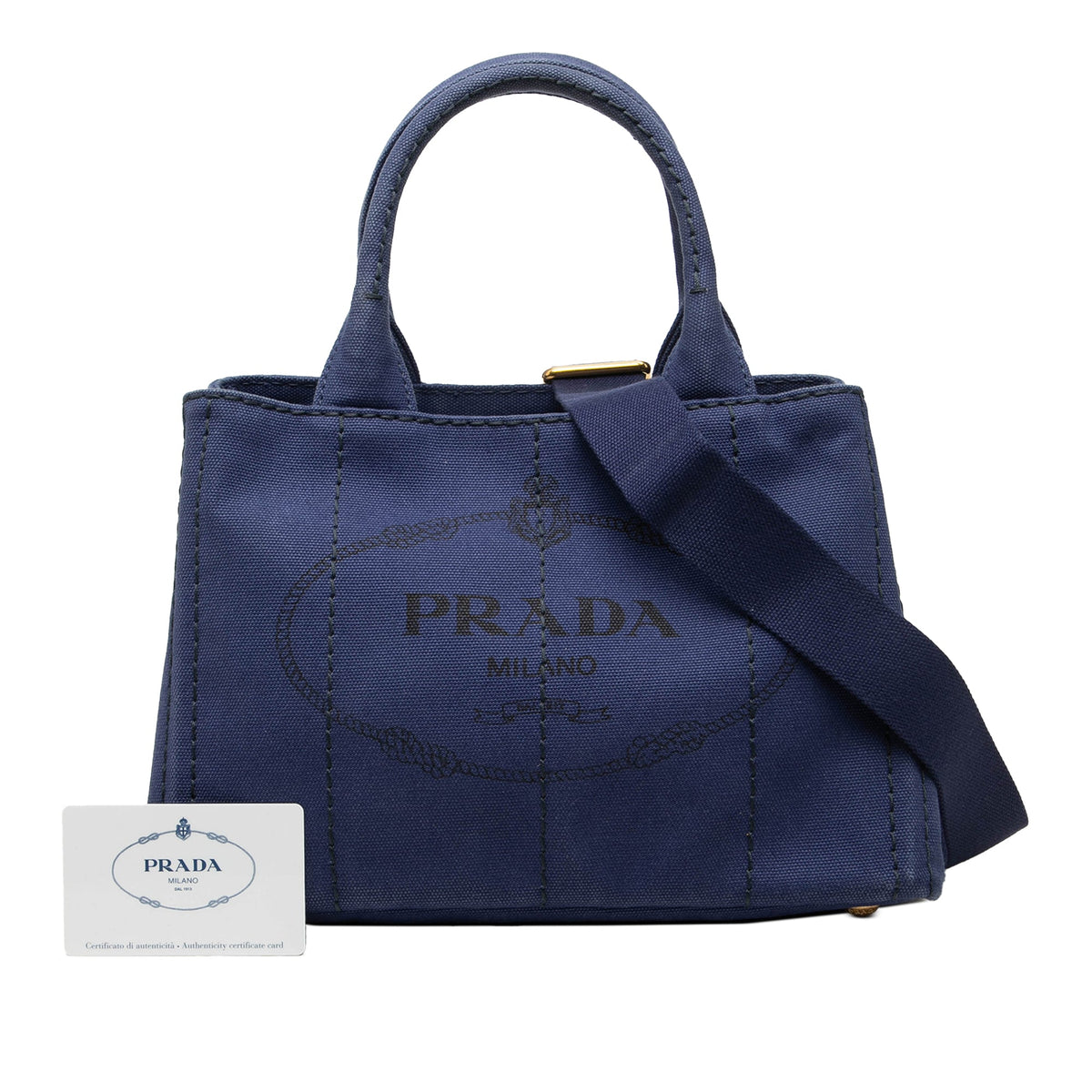 Prada Small Canvas Canapa Logo Tote — Blue