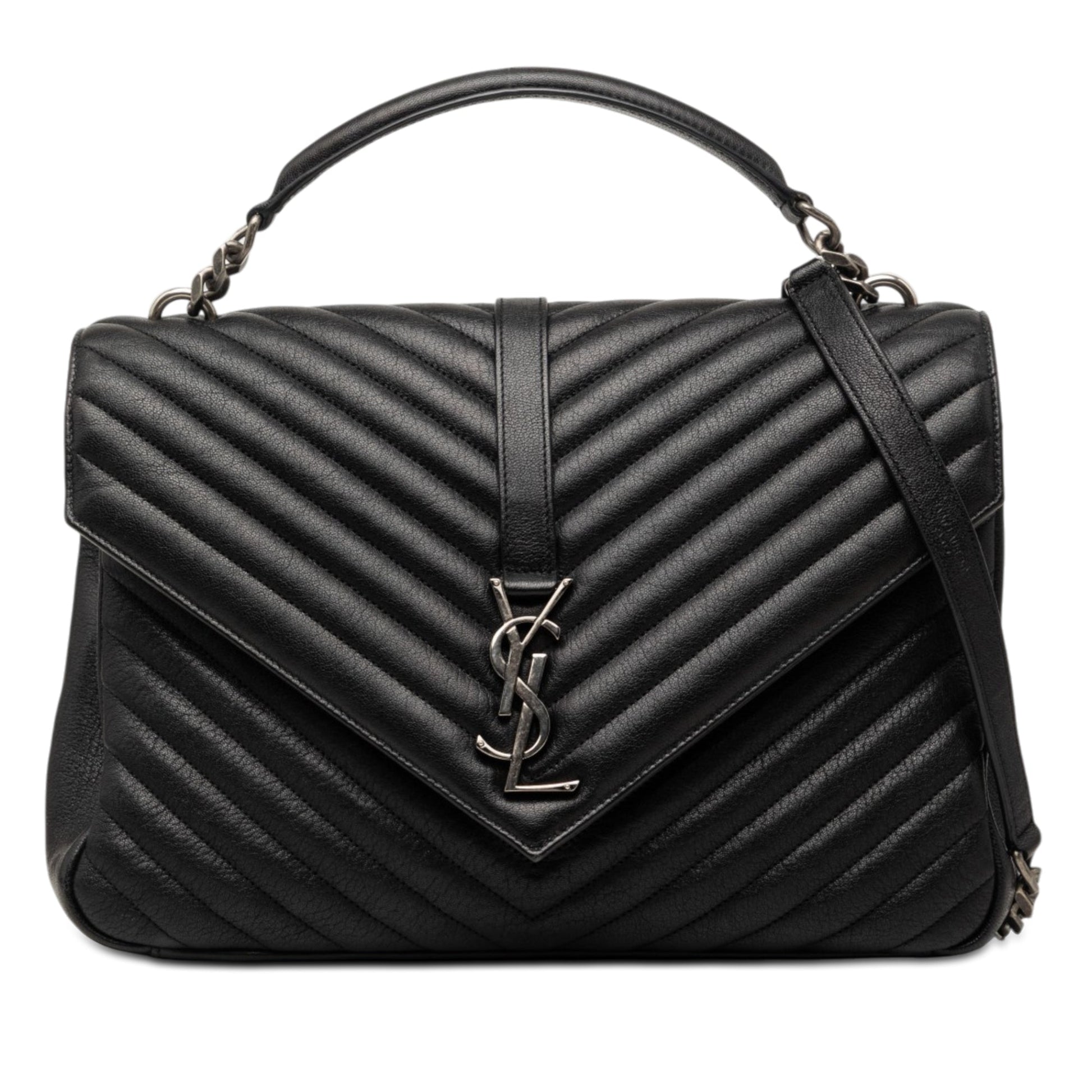 Saint Laurent Large Chevron Sheepskin Monogram College Bag