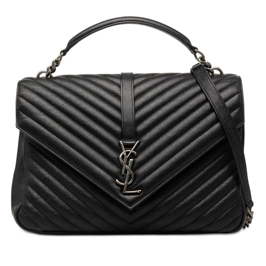 Saint Laurent Large Chevron Sheepskin Monogram College Bag
