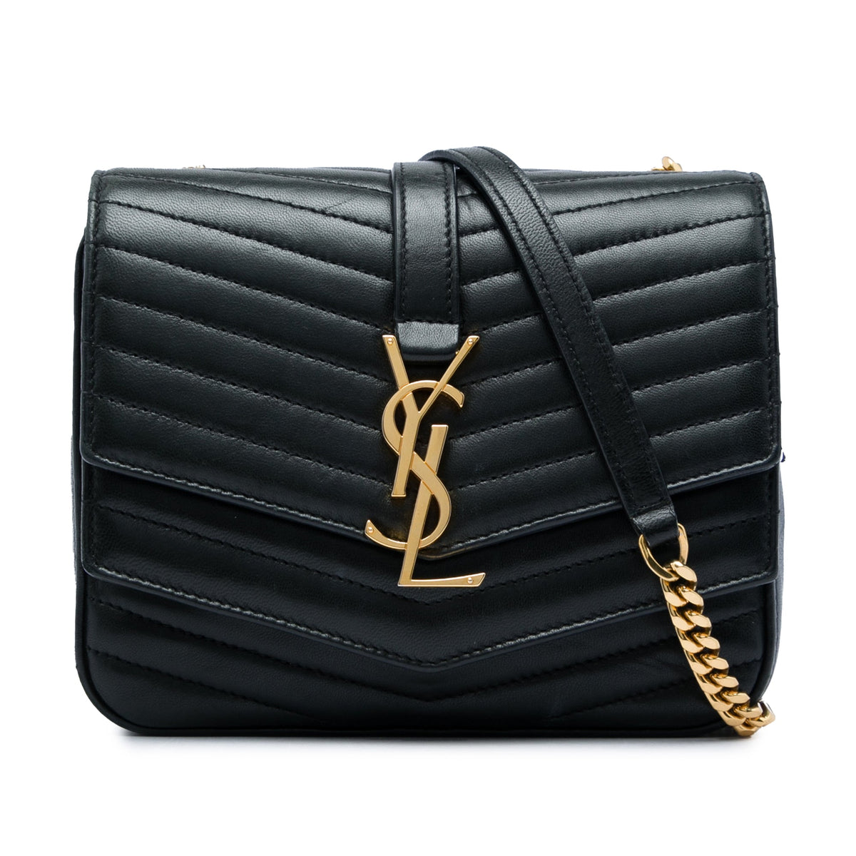 Saint Laurent Small Chevron Lambskin Monogram Sulpice Bag — Green