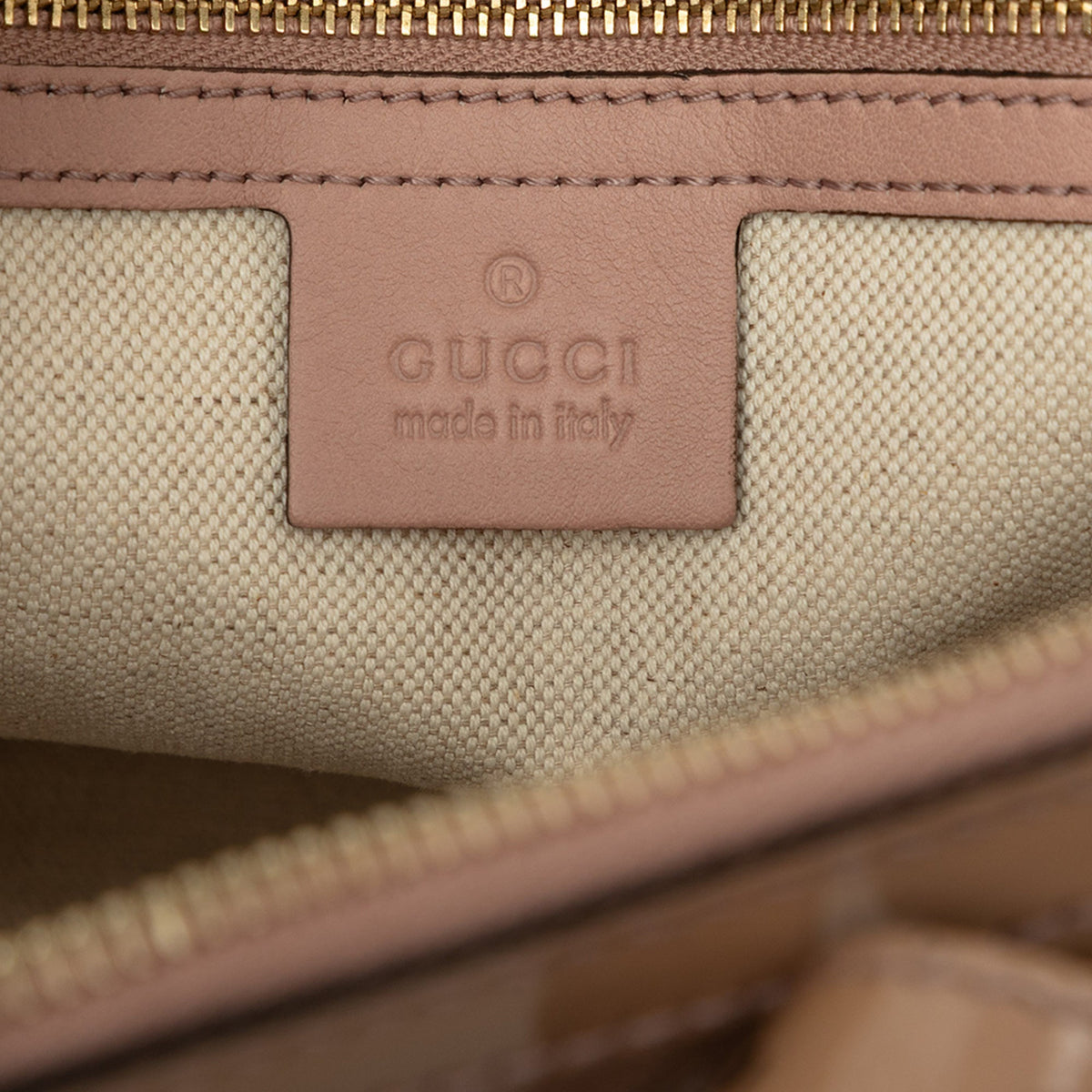 Gucci Small Microguccissima Patent Nice Satchel — Beige