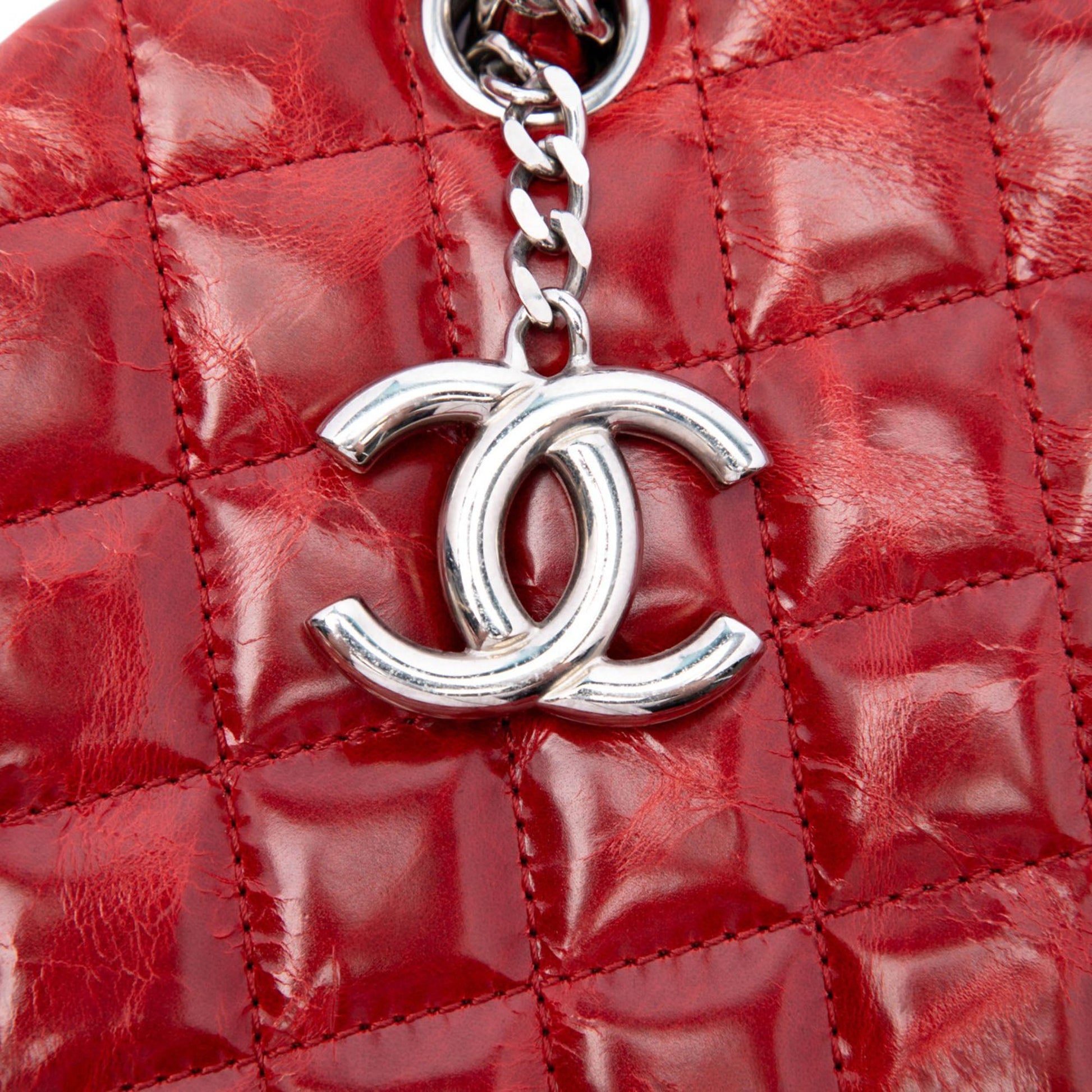 Chanel Large Quilted Crinkled Patent Just Mademoiselle Bowling Bag