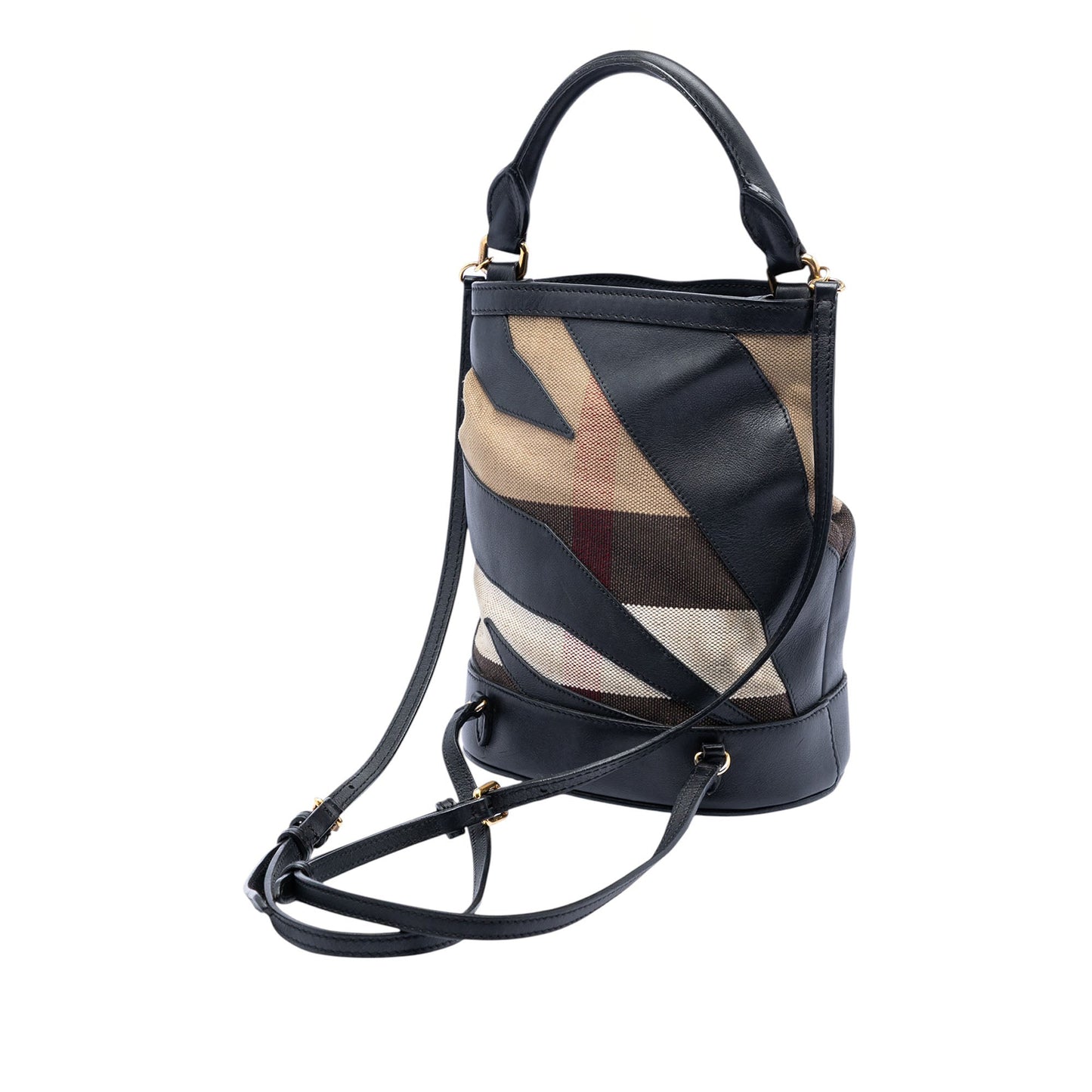 Burberry Mega Check Canvas and Leather Bucket Bag