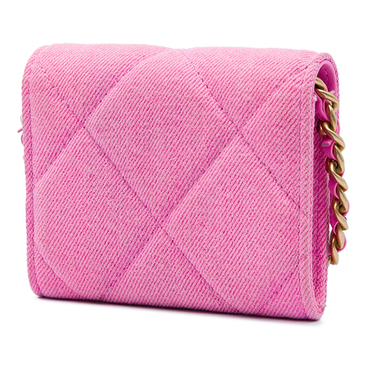 Chanel Quilted Denim 19 Flap Coin Purse With Chain — Pink