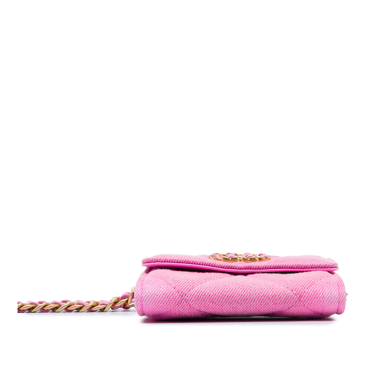Chanel Quilted Denim 19 Flap Coin Purse With Chain — Pink