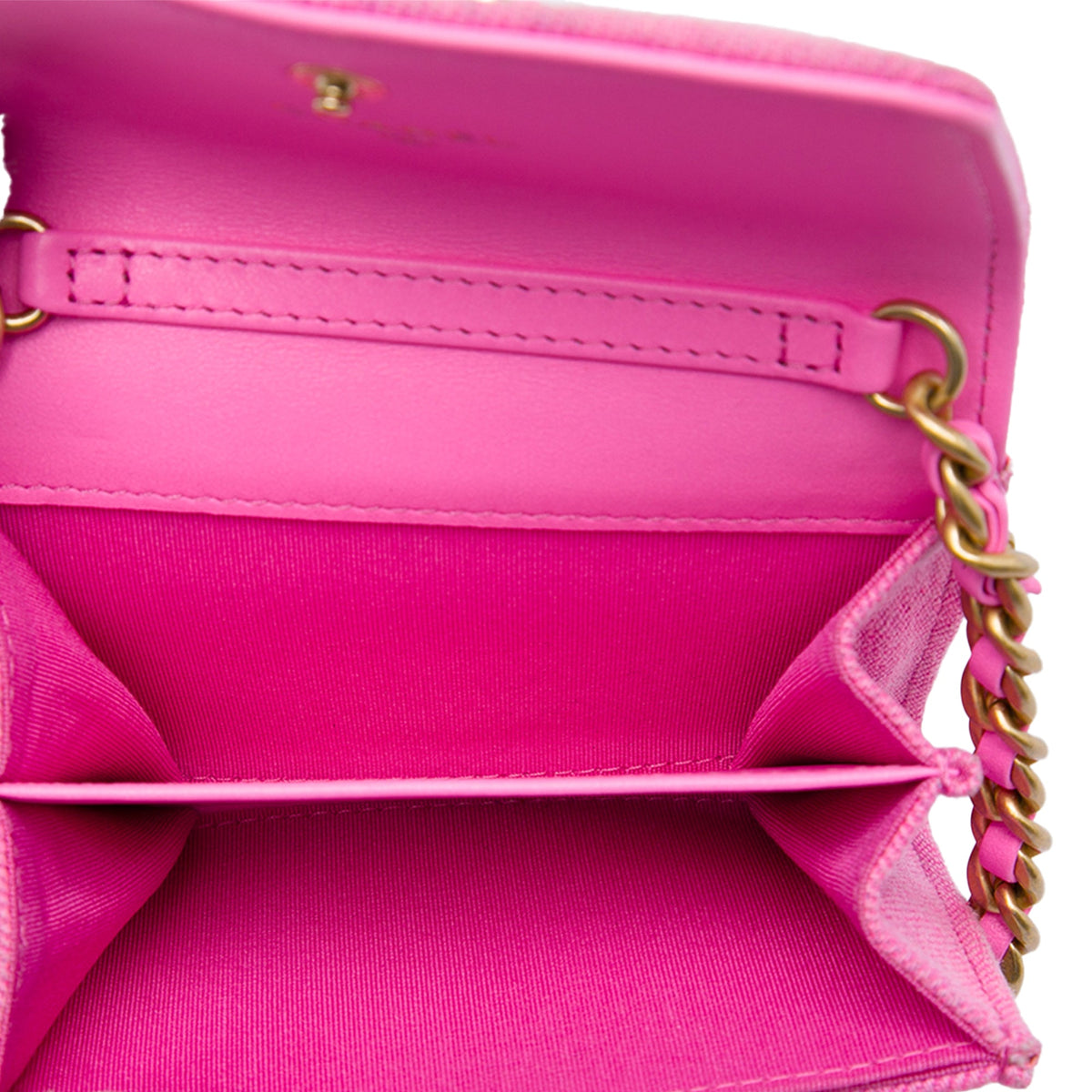 Chanel Quilted Denim 19 Flap Coin Purse With Chain — Pink
