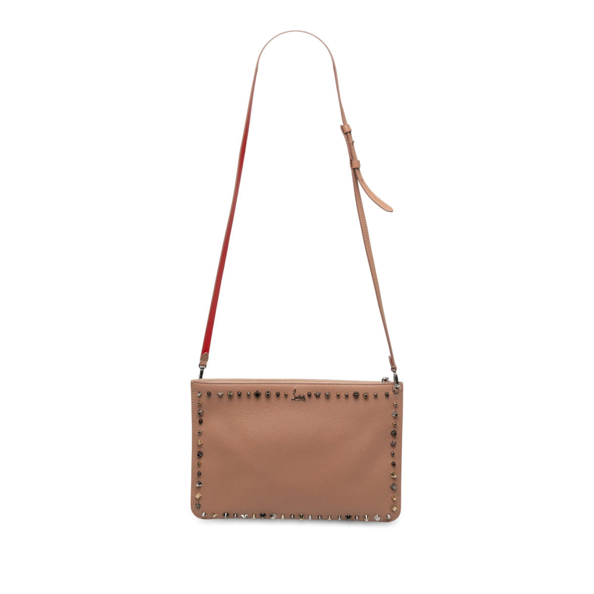 Christian Louboutin Leather Empire Trashmix Spike Loubiclutch Clutch with Strap — Brown