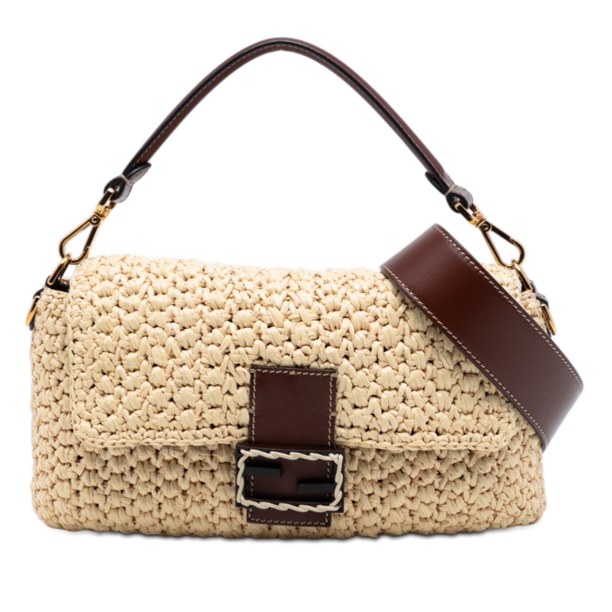 Fendi Crochet Raffia Baguette Satchel