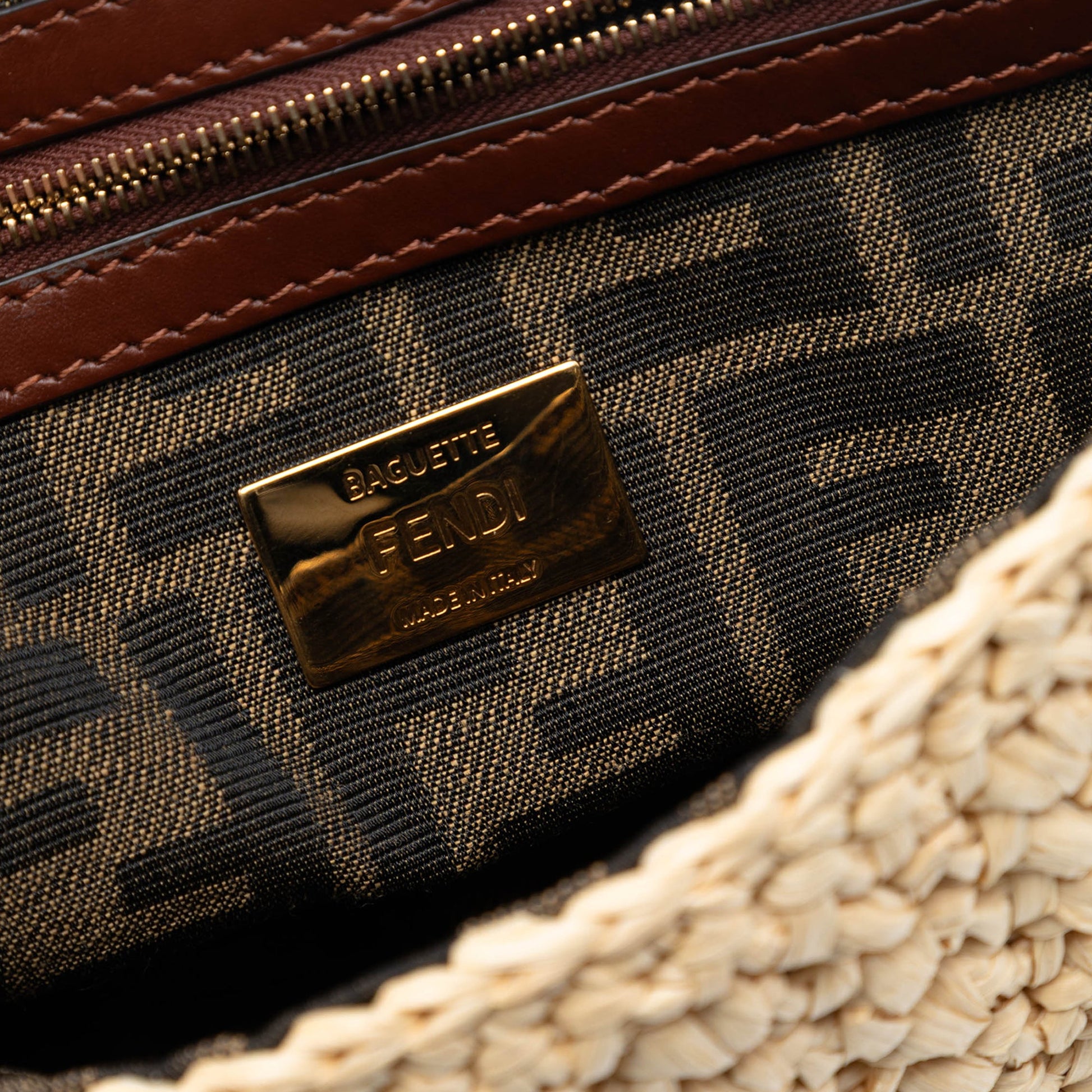 Fendi Crochet Raffia Baguette Satchel