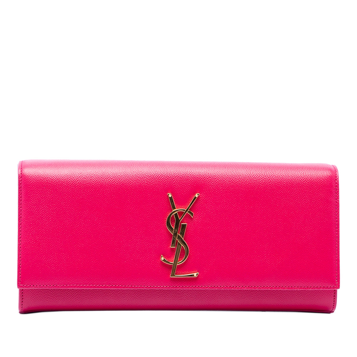 Saint Laurent Grain de Poudre Monogram Cassandre Clutch — Pink