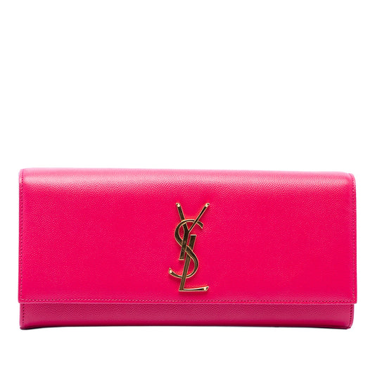 Saint Laurent Grain de Poudre Monogram Cassandre Clutch — Pink
