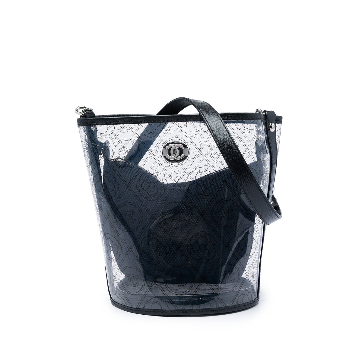 Chanel Medium PVC and Crumpled Calfskin Camellia Coco Bucket Bag