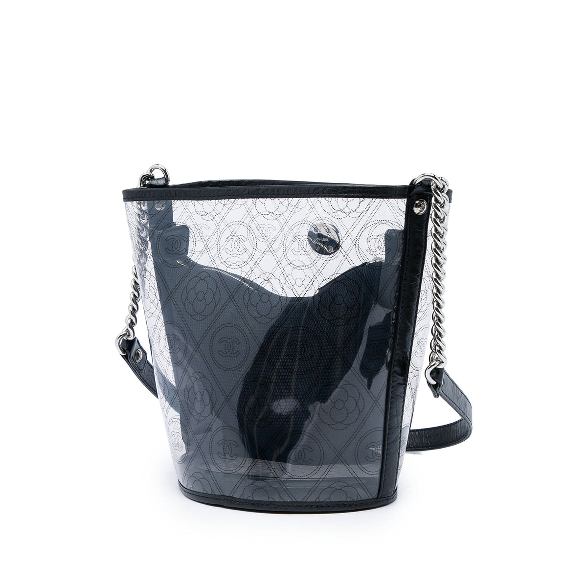 Chanel Medium PVC and Crumpled Calfskin Camellia Coco Bucket Bag