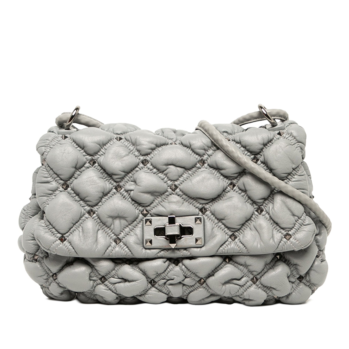 Valentino Medium Nappa Rockstud Spikeme Flap Crossbody — Gray
