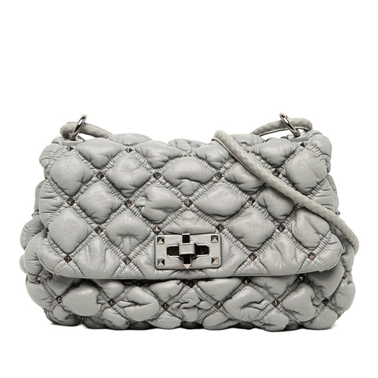 Valentino Medium Nappa Rockstud Spikeme Flap Crossbody — Gray
