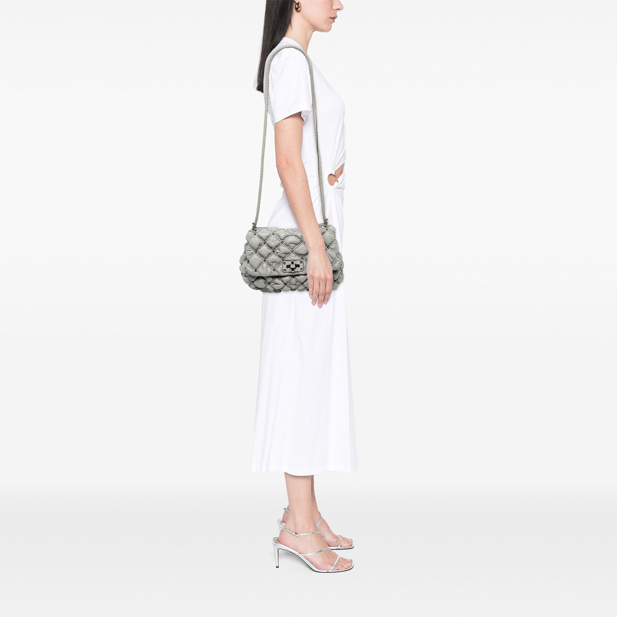 Valentino Medium Nappa Rockstud Spikeme Flap Crossbody — Gray