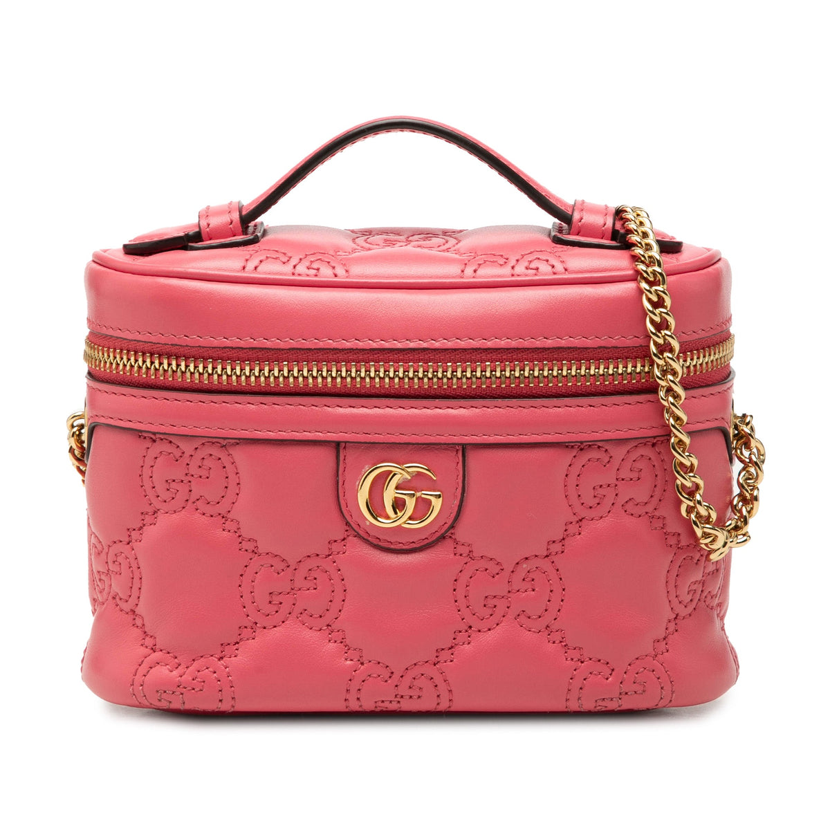 Gucci Mini GG Marmont Matelasse Calfskin Top Handle Vanity Chain Bag