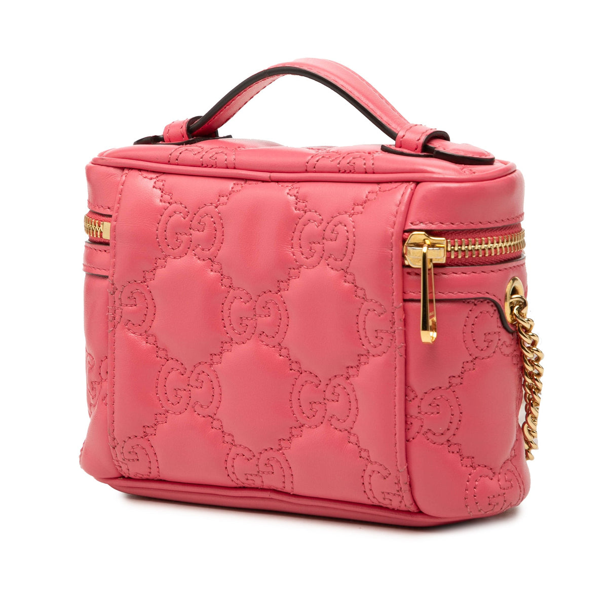 Gucci Mini GG Marmont Matelasse Calfskin Top Handle Vanity Chain Bag