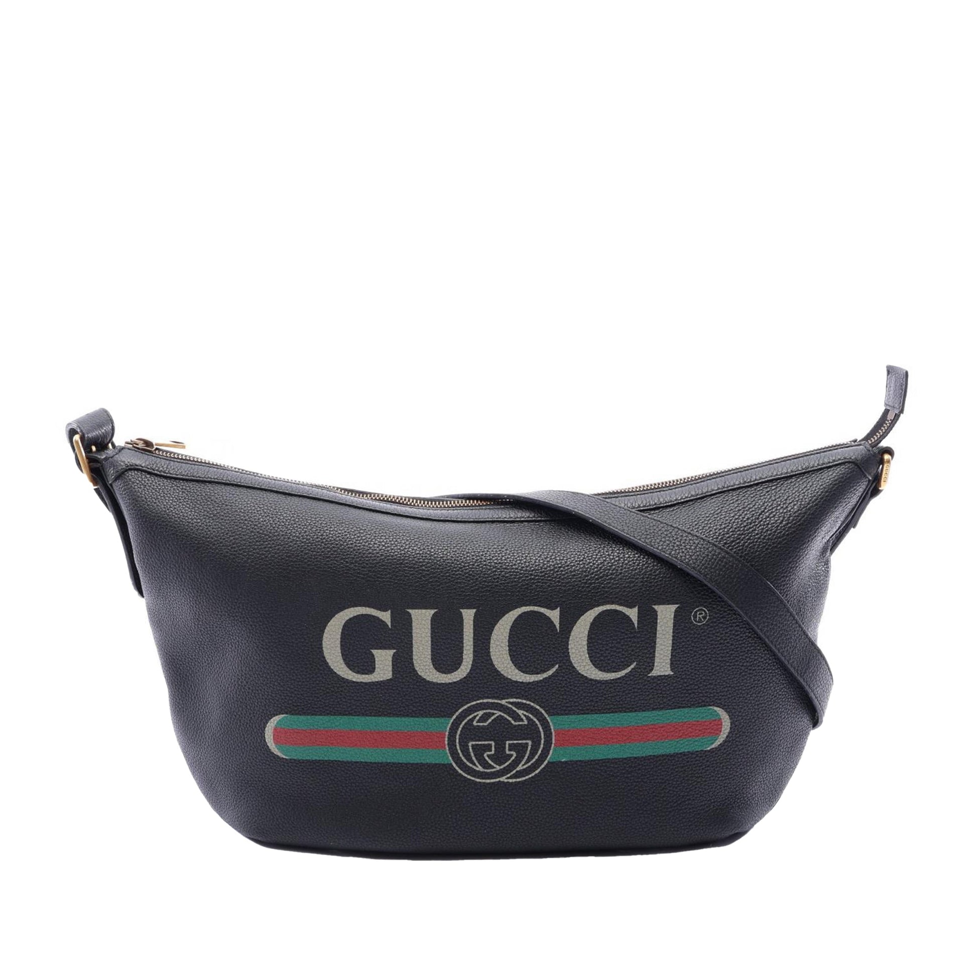 Gucci Grained Calfskin Logo Half Moon Crossbody