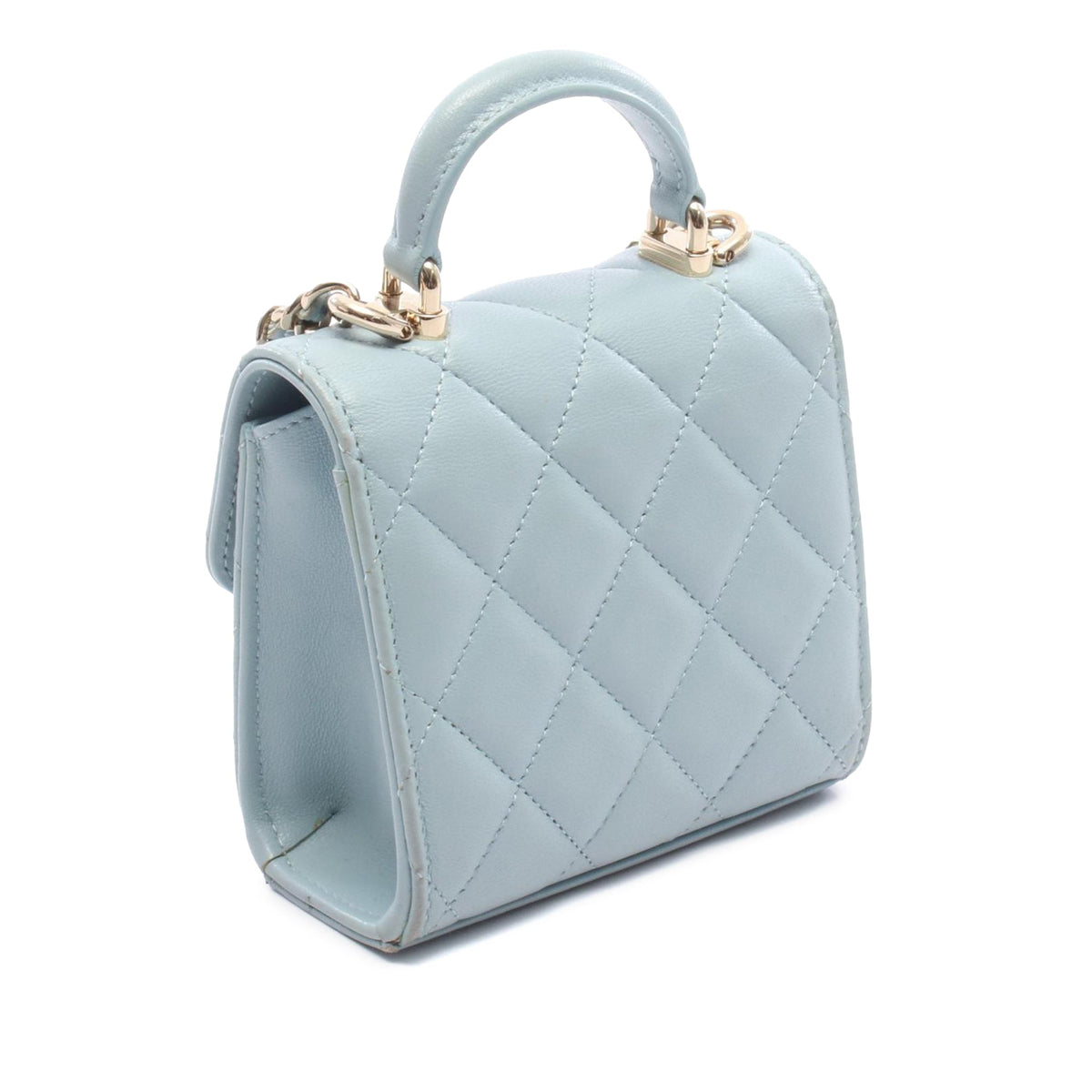 Chanel Mini Lambskin Top Handle Clutch On Chain — Blue