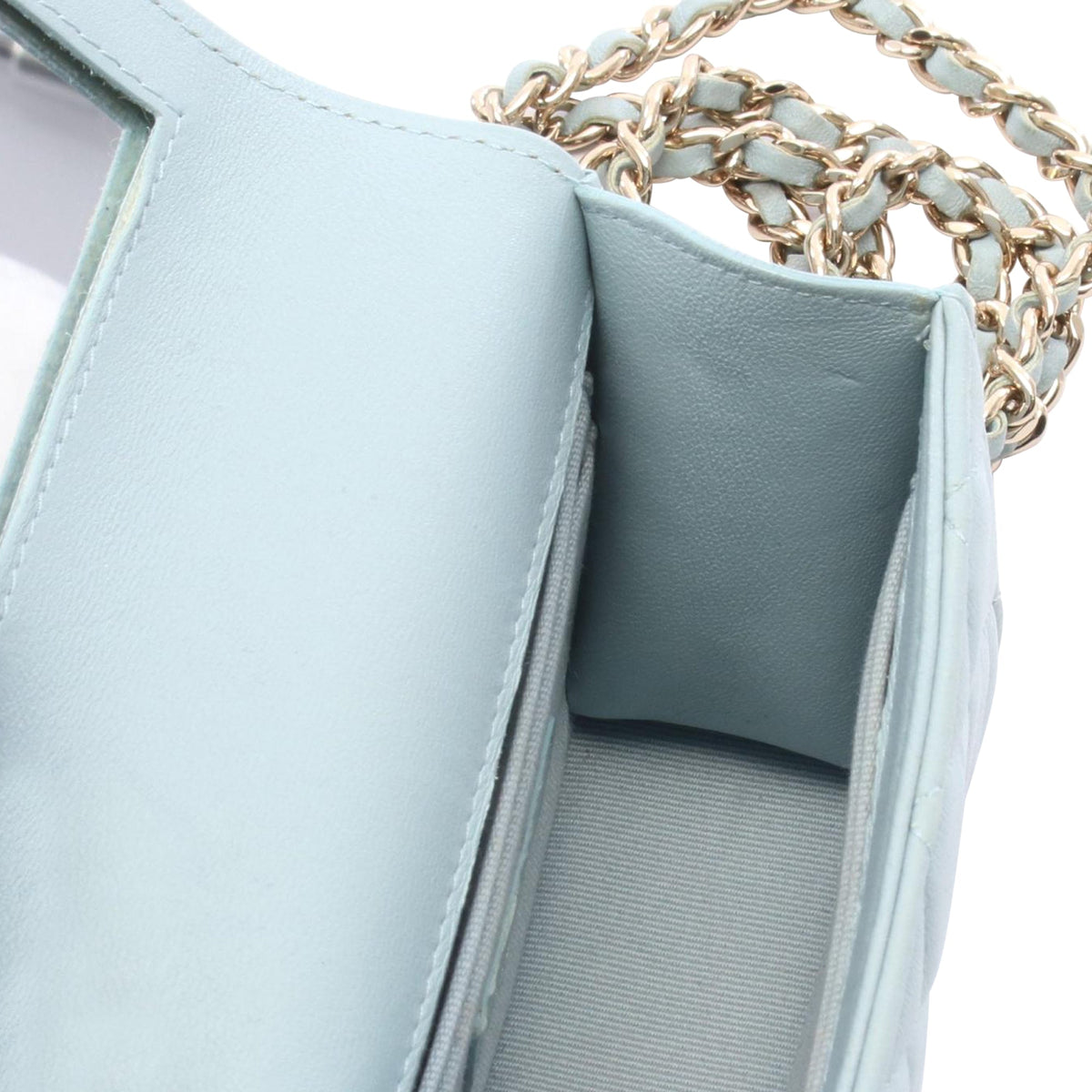 Chanel Mini Lambskin Top Handle Clutch On Chain — Blue
