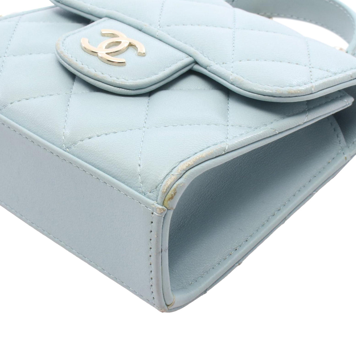 Chanel Mini Lambskin Top Handle Clutch On Chain — Blue