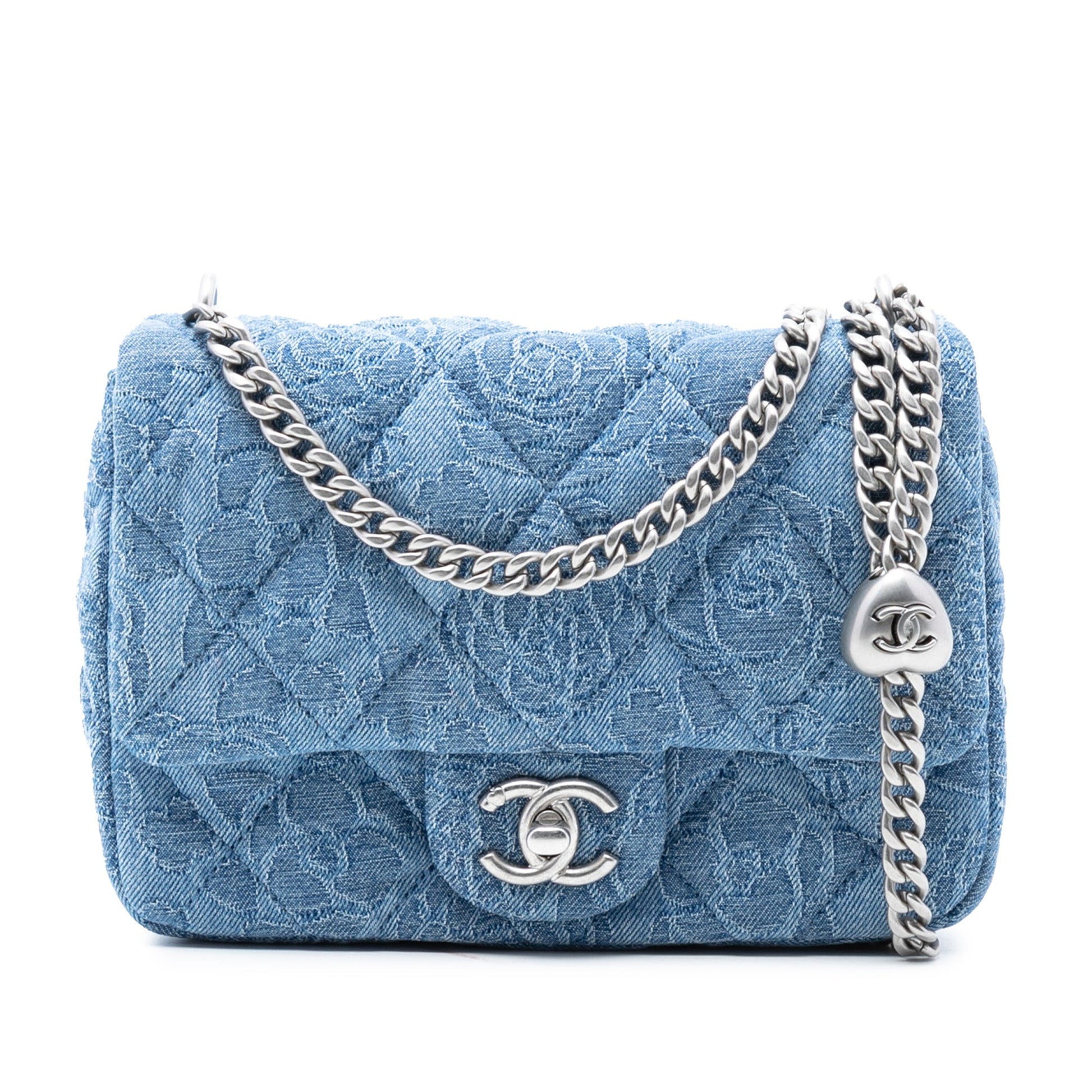 Chanel Mini Quilted Denim Camellia Sweetheart Flap