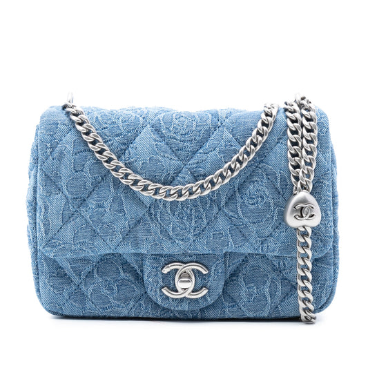 Chanel Mini Quilted Denim Camellia Sweetheart Flap