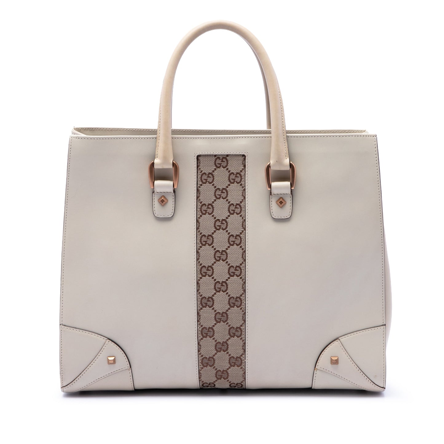 Gucci Calfskin and GG Canvas Nailhead Tote