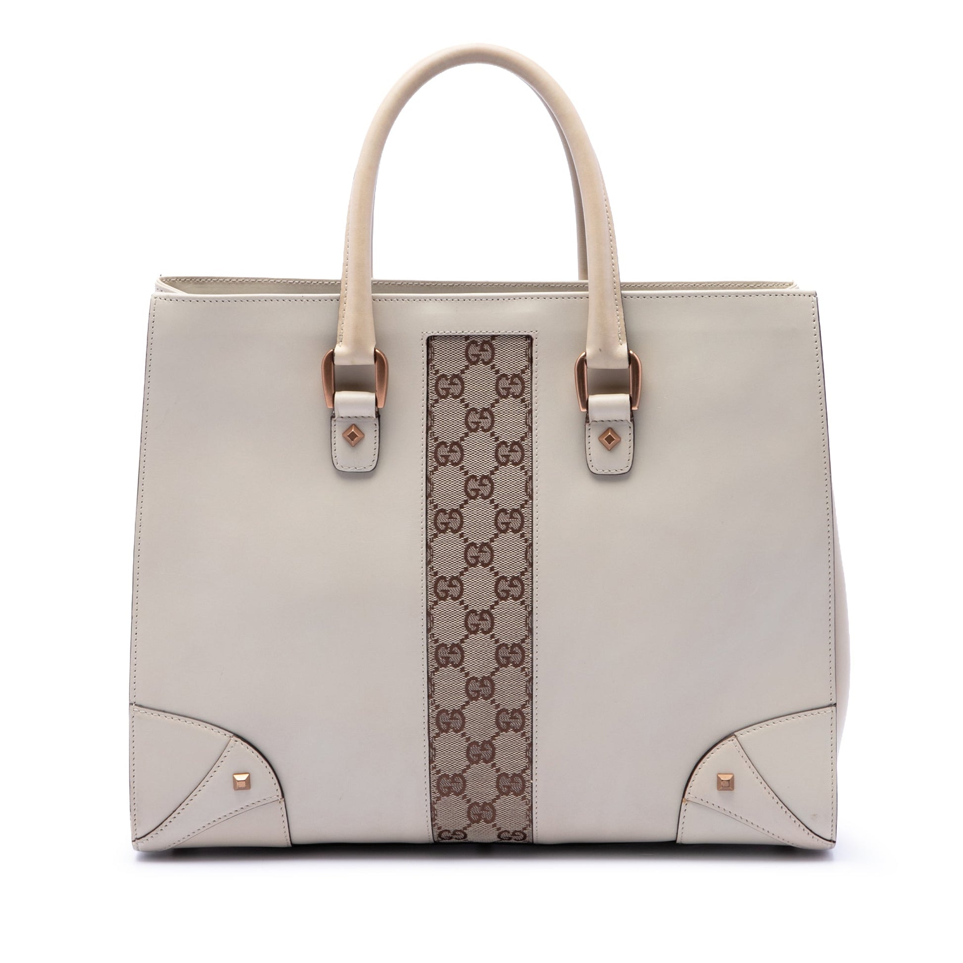 Gucci Calfskin and GG Canvas Nailhead Tote