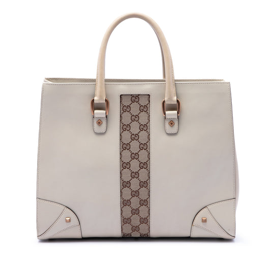 Gucci Calfskin and GG Canvas Nailhead Tote