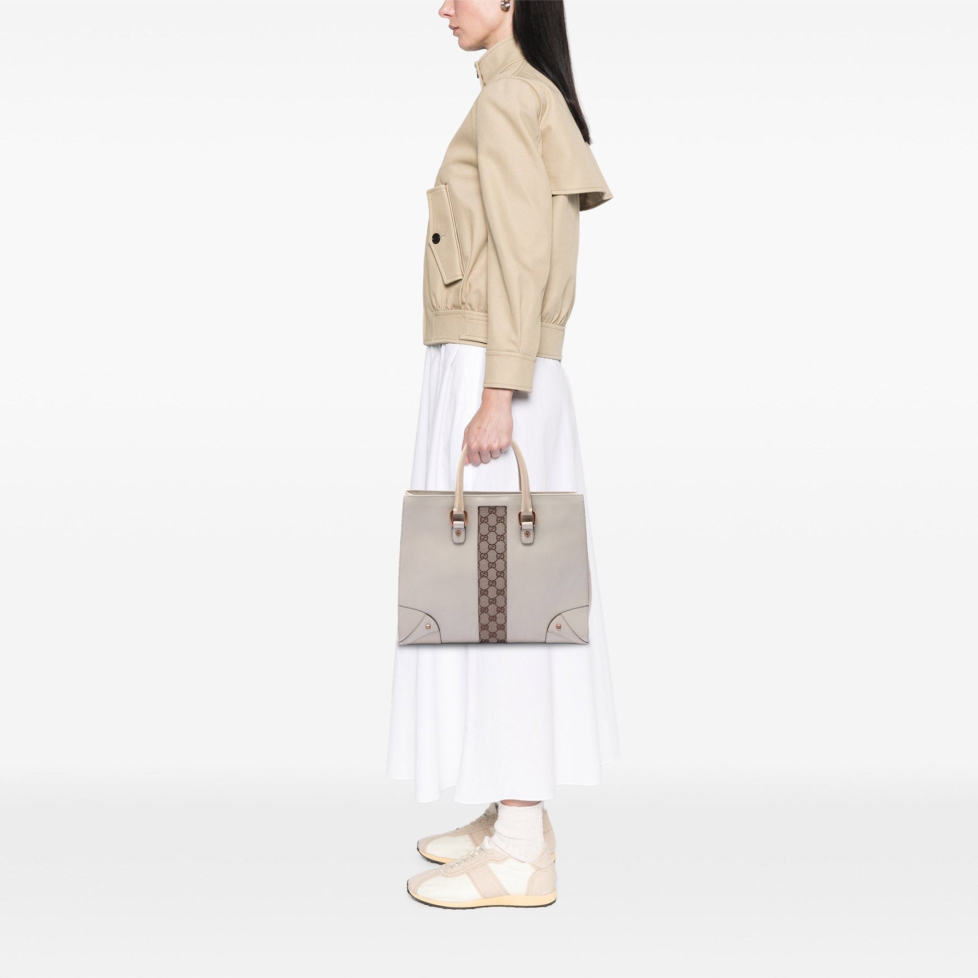 Gucci Calfskin and GG Canvas Nailhead Tote