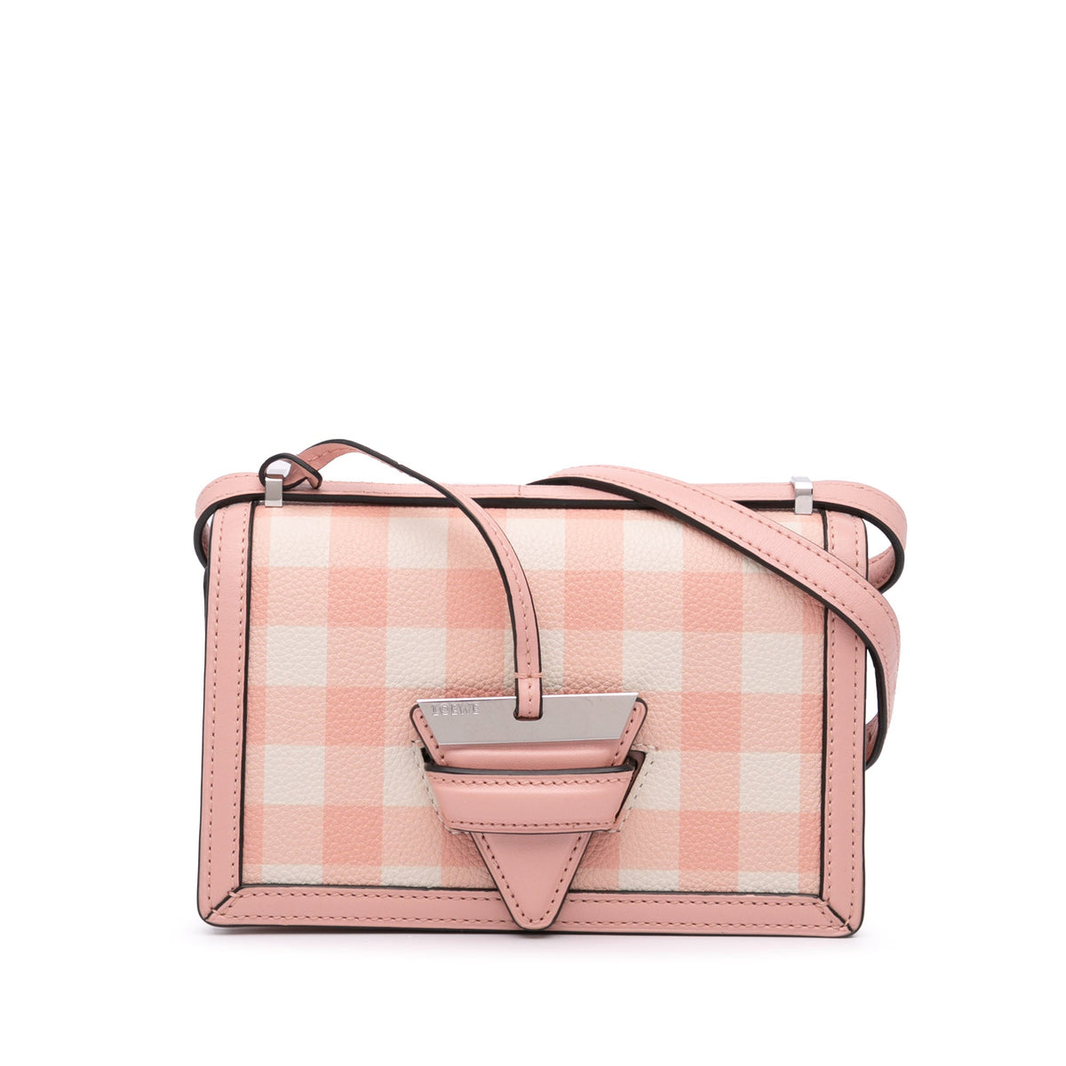 LOEWE Small Leather Gingham Barcelona Crossbody — Pink