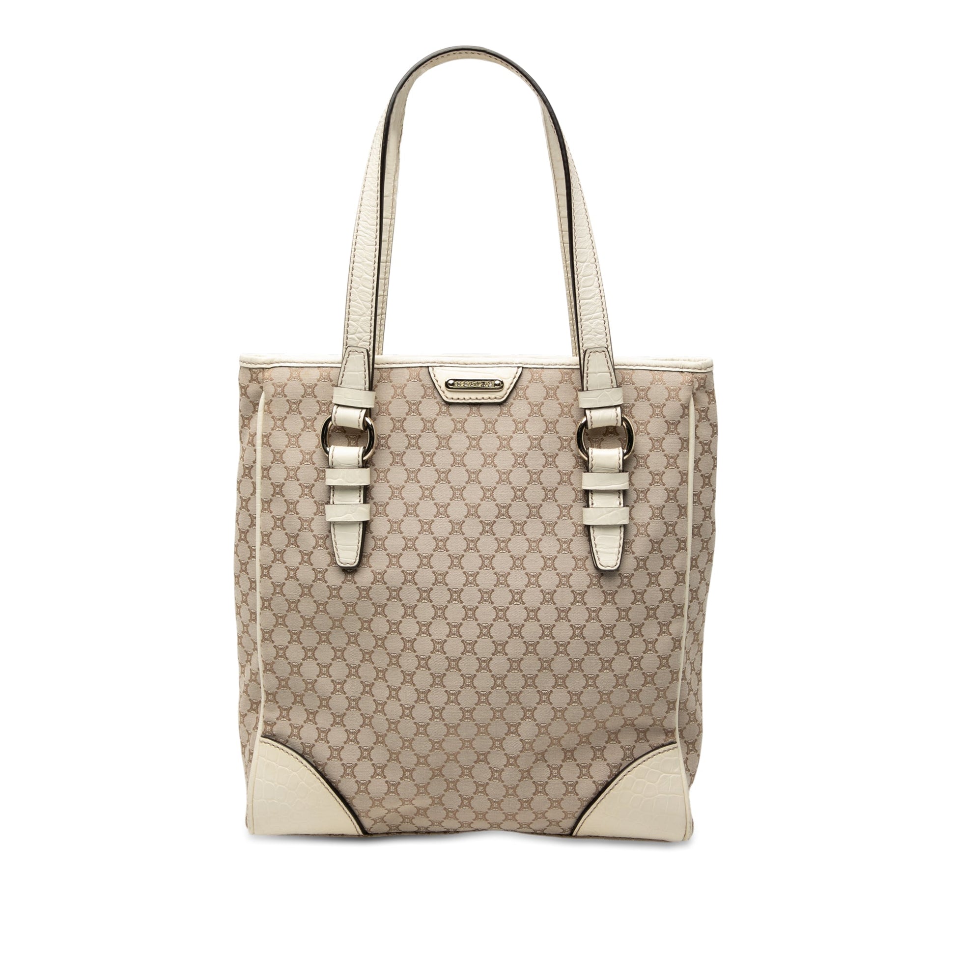 Celine Croc Embossed Leather Trimmed Macadam Canvas Tote