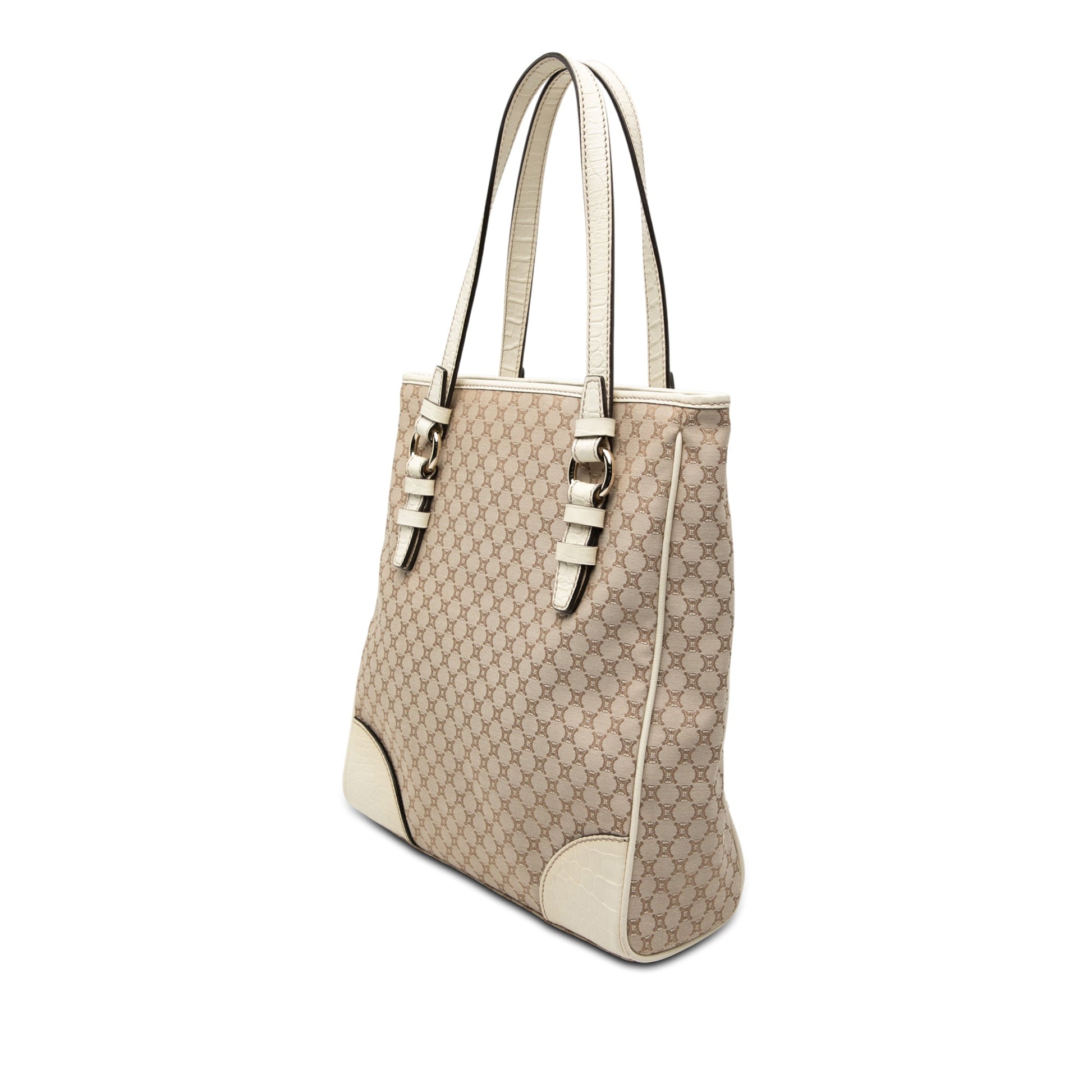 Celine Croc Embossed Leather Trimmed Macadam Canvas Tote