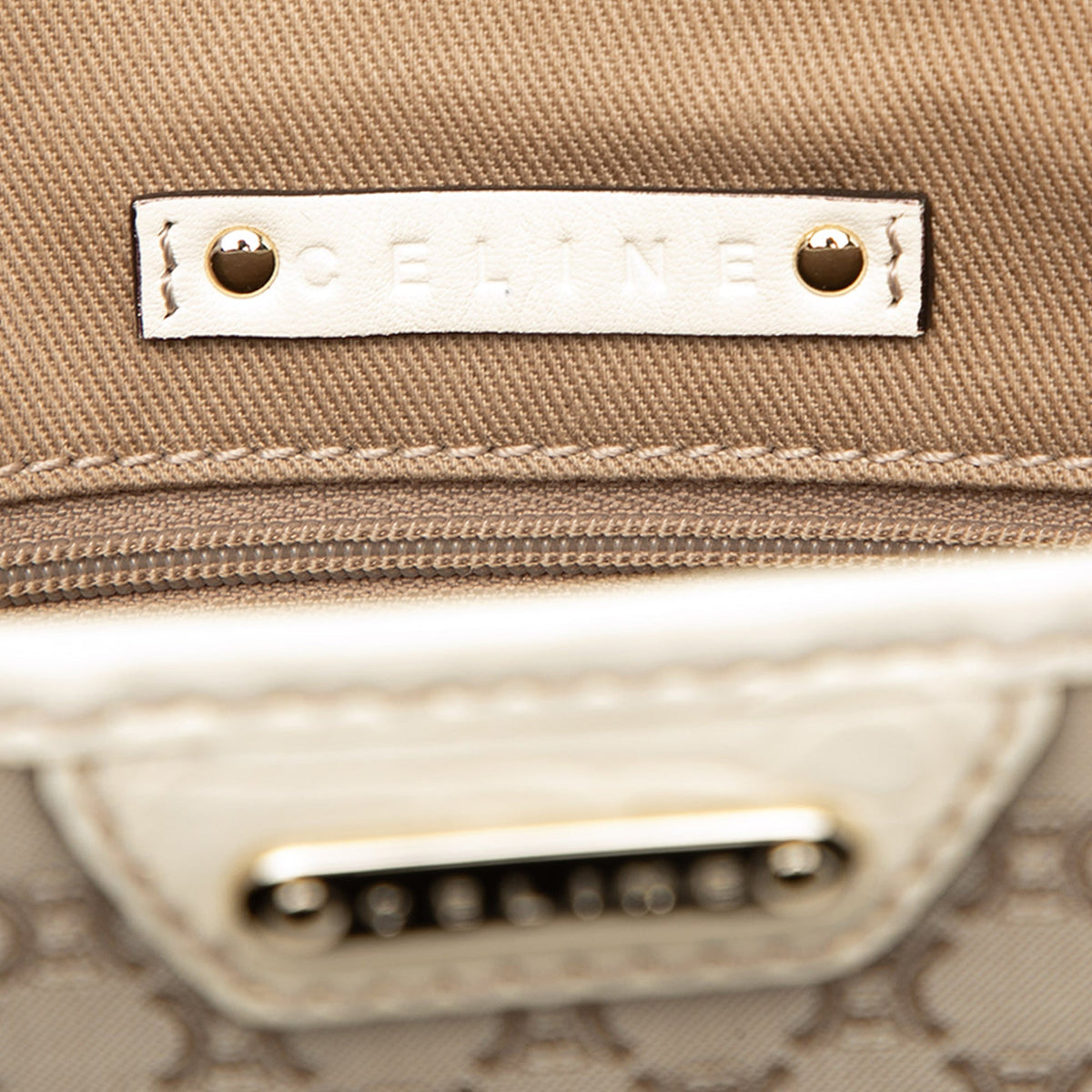 Celine Croc Embossed Leather Trimmed Macadam Canvas Tote