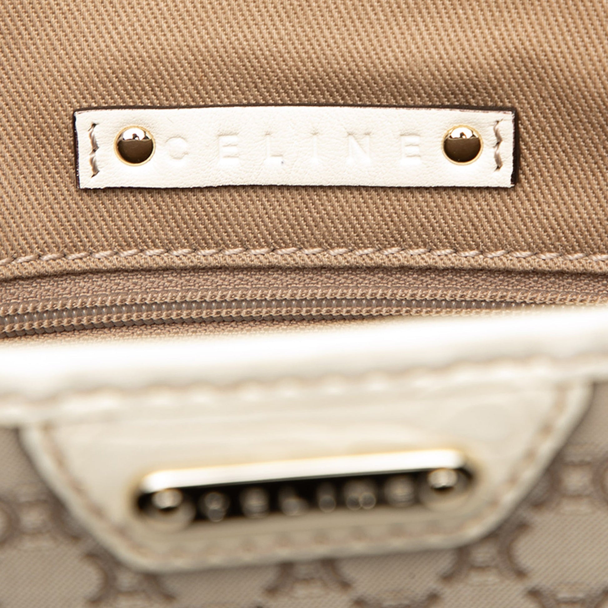 Celine Croc Embossed Leather Trimmed Macadam Canvas Tote