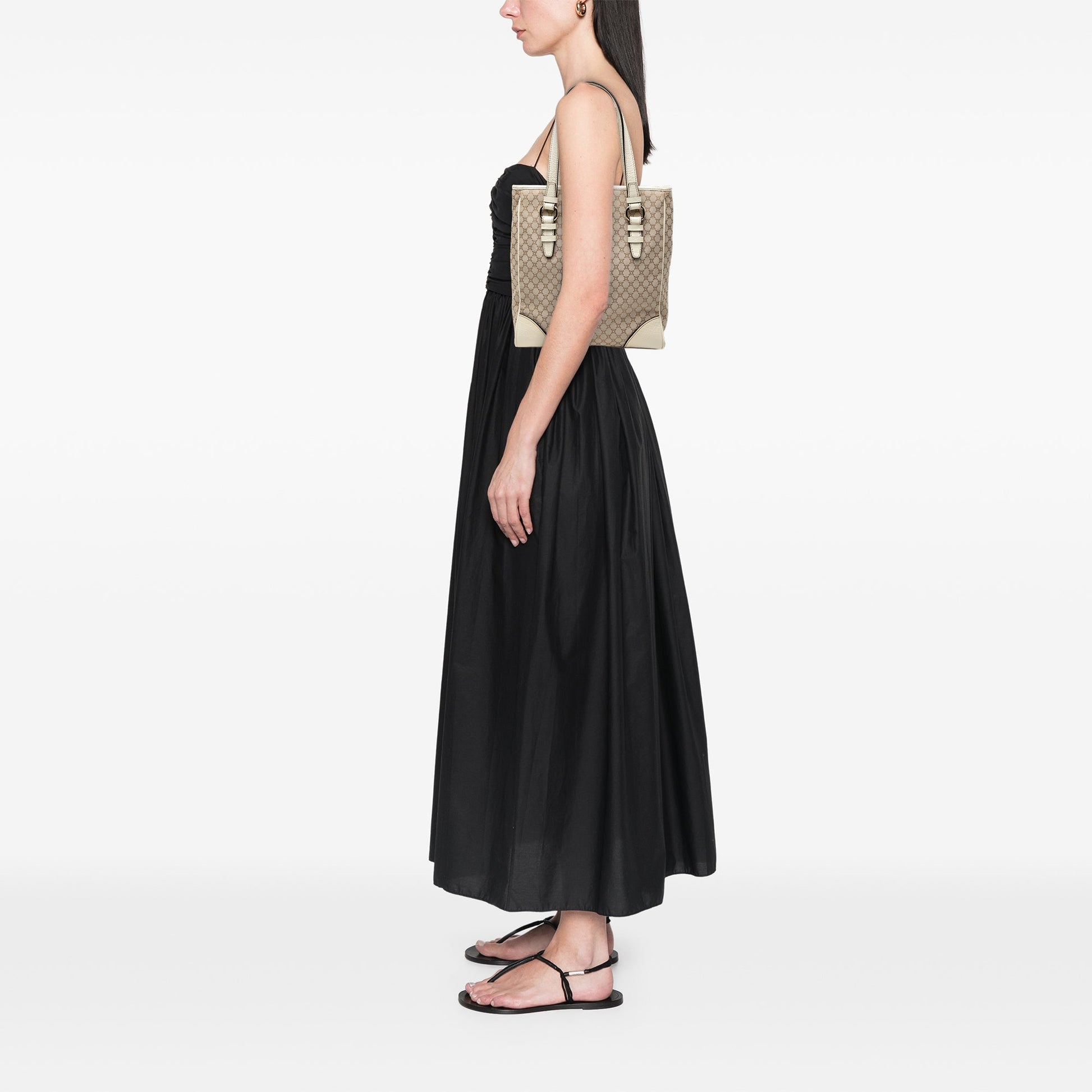 Celine Croc Embossed Leather Trimmed Macadam Canvas Tote