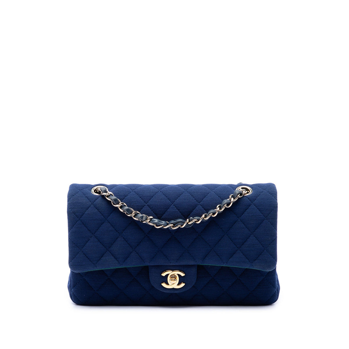 Chanel Medium Classic Jersey Double Flap — Blue