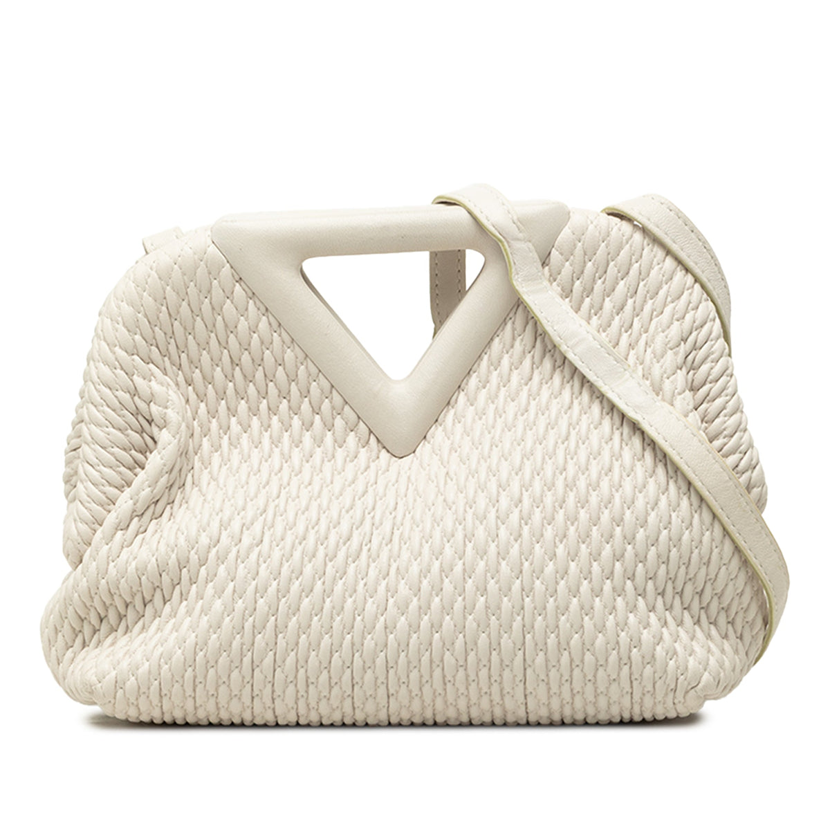 Bottega Veneta Small Lambskin Knit The Point Triangle Satchel — White