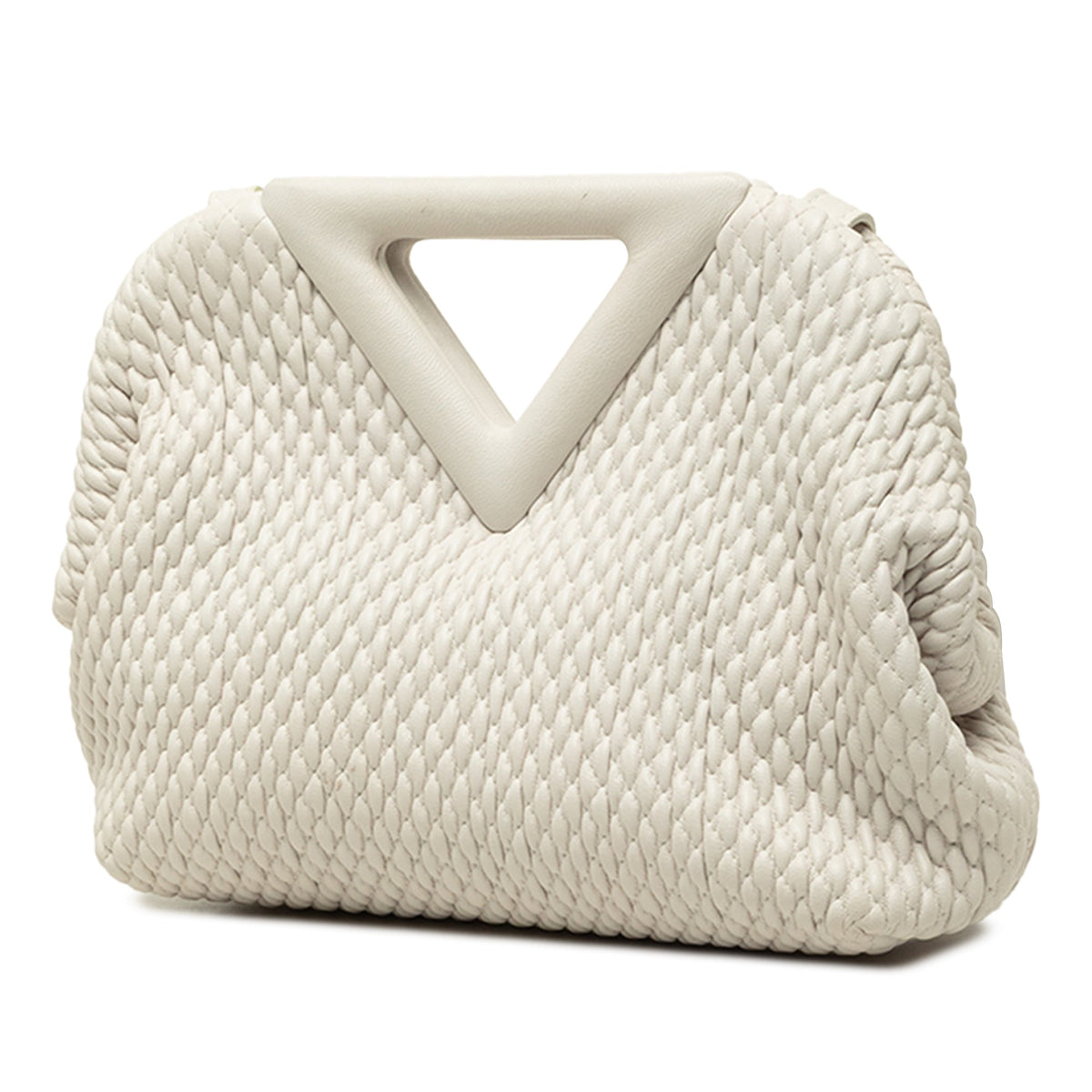 Bottega Veneta Small Lambskin Knit The Point Triangle Satchel — White