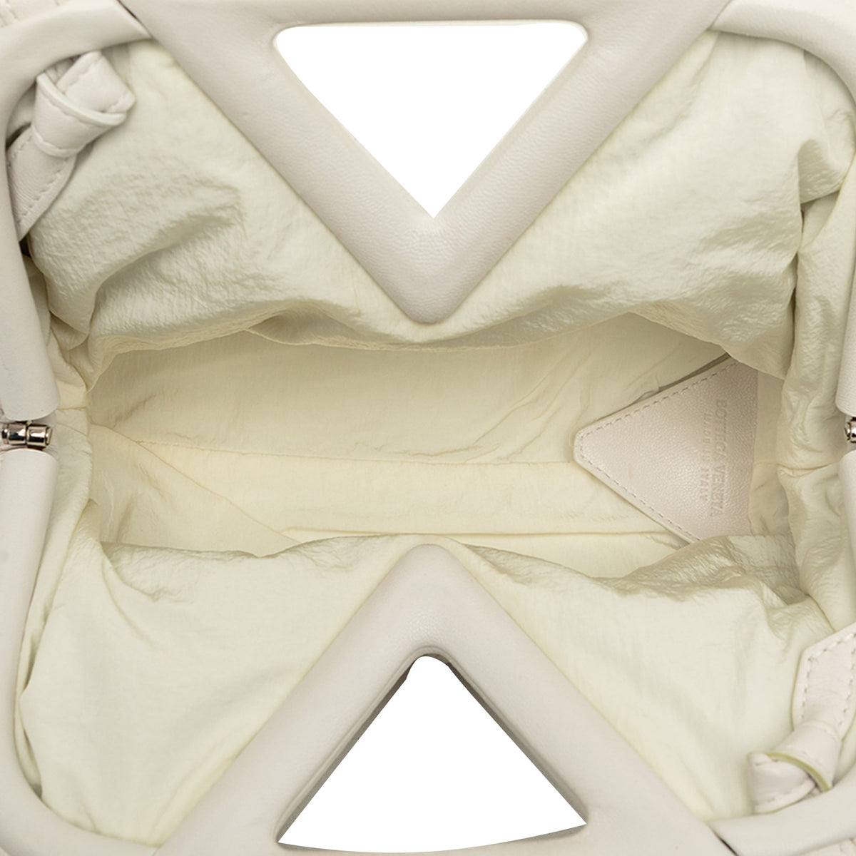 Bottega Veneta Small Lambskin Knit The Point Triangle Satchel — White